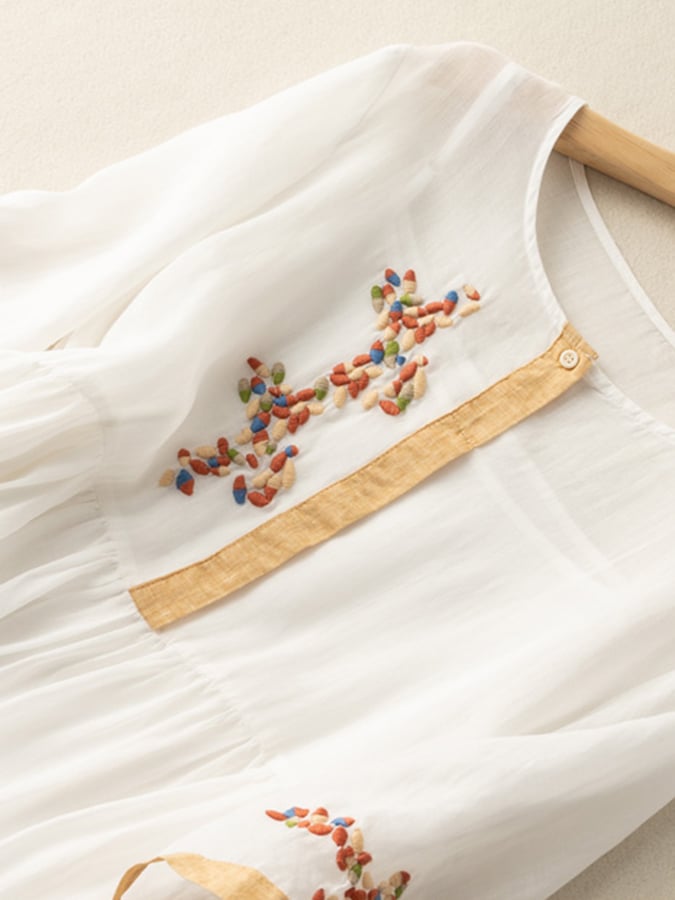 Women's Bohemian Midi Dress – Floral Embroidery Casual Elegant Style