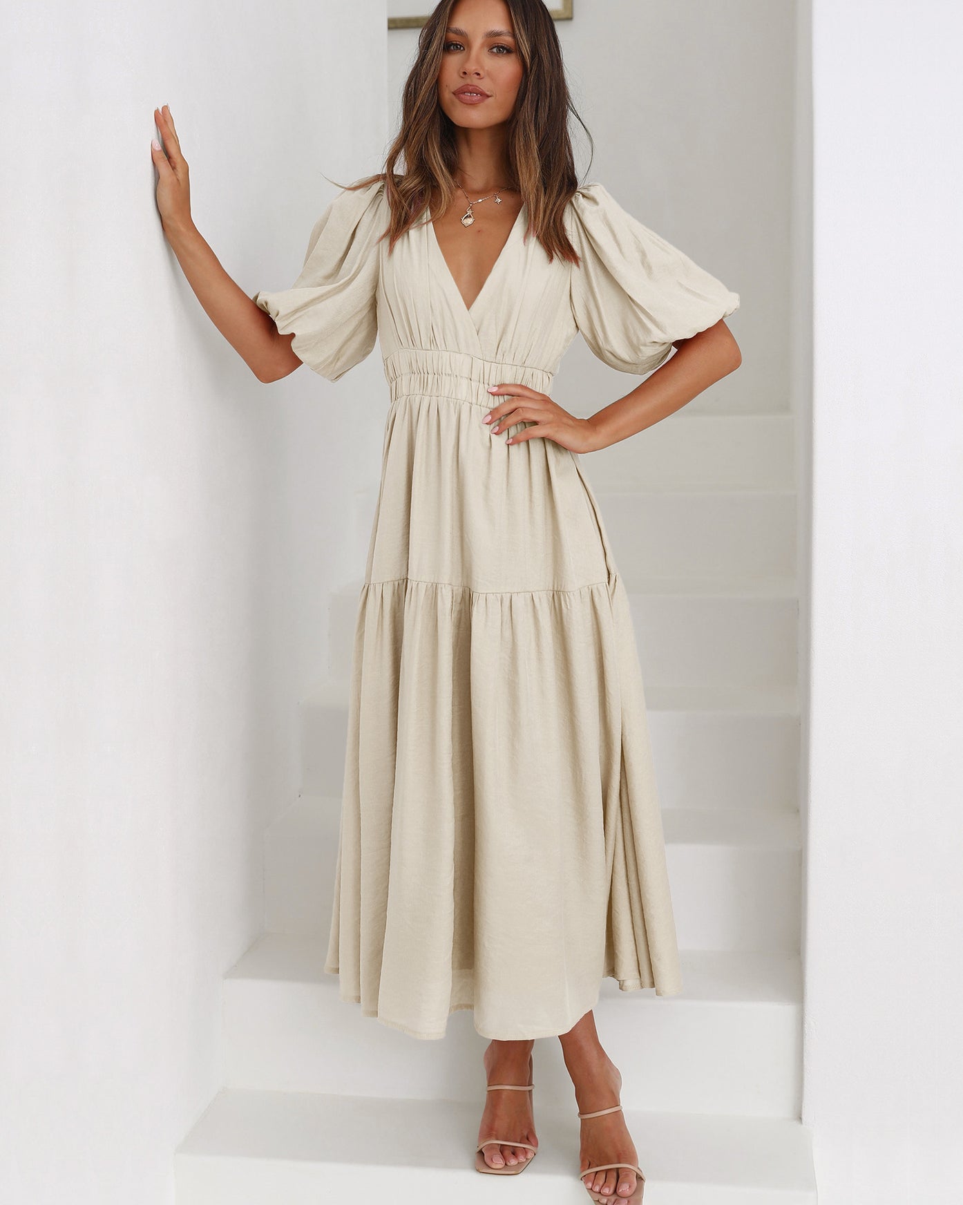 Women's Flared Maxi Wedding Guest Dress – Flattering Flowy Elegant Fit