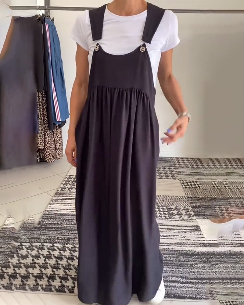 Women's Maxi Overall Dress – Flowy Sleeveless Casual Chic