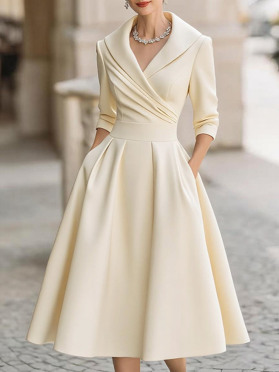 Women's Pleated A-Line Midi Dress – Vintage Elegant Formal Style