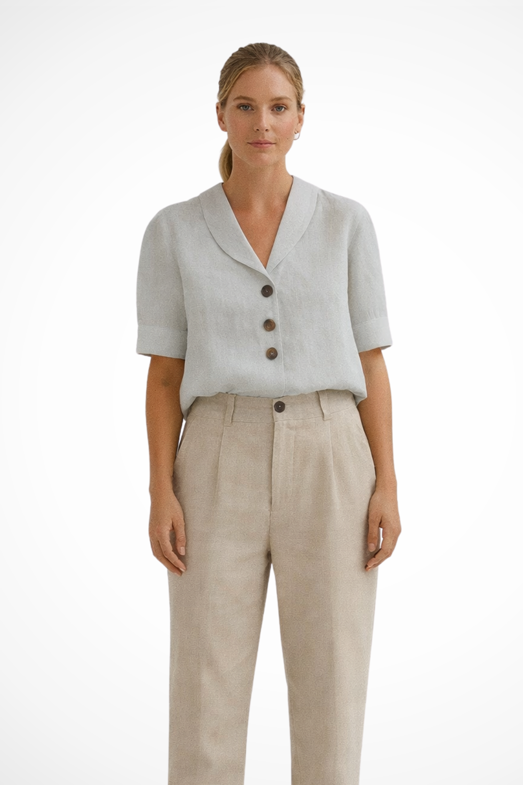 Women's Linen Blend Button Front Blouse – Casual Soft Collar Style