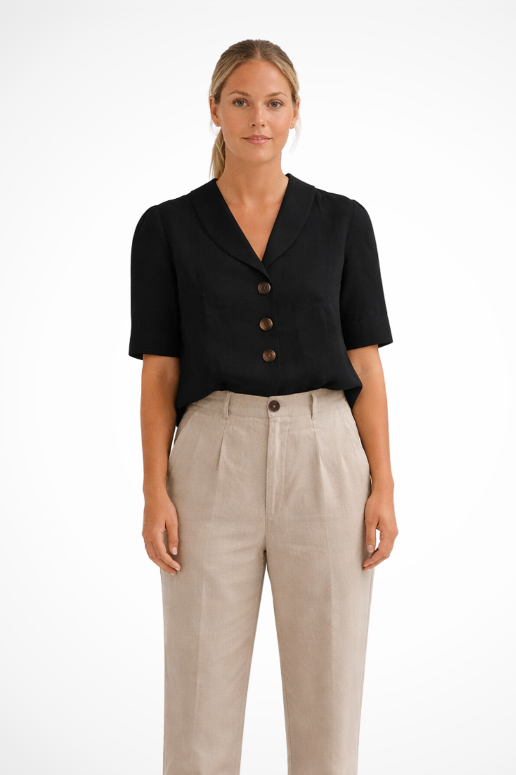 Women's Linen Blend Button Front Blouse – Casual Soft Collar Style