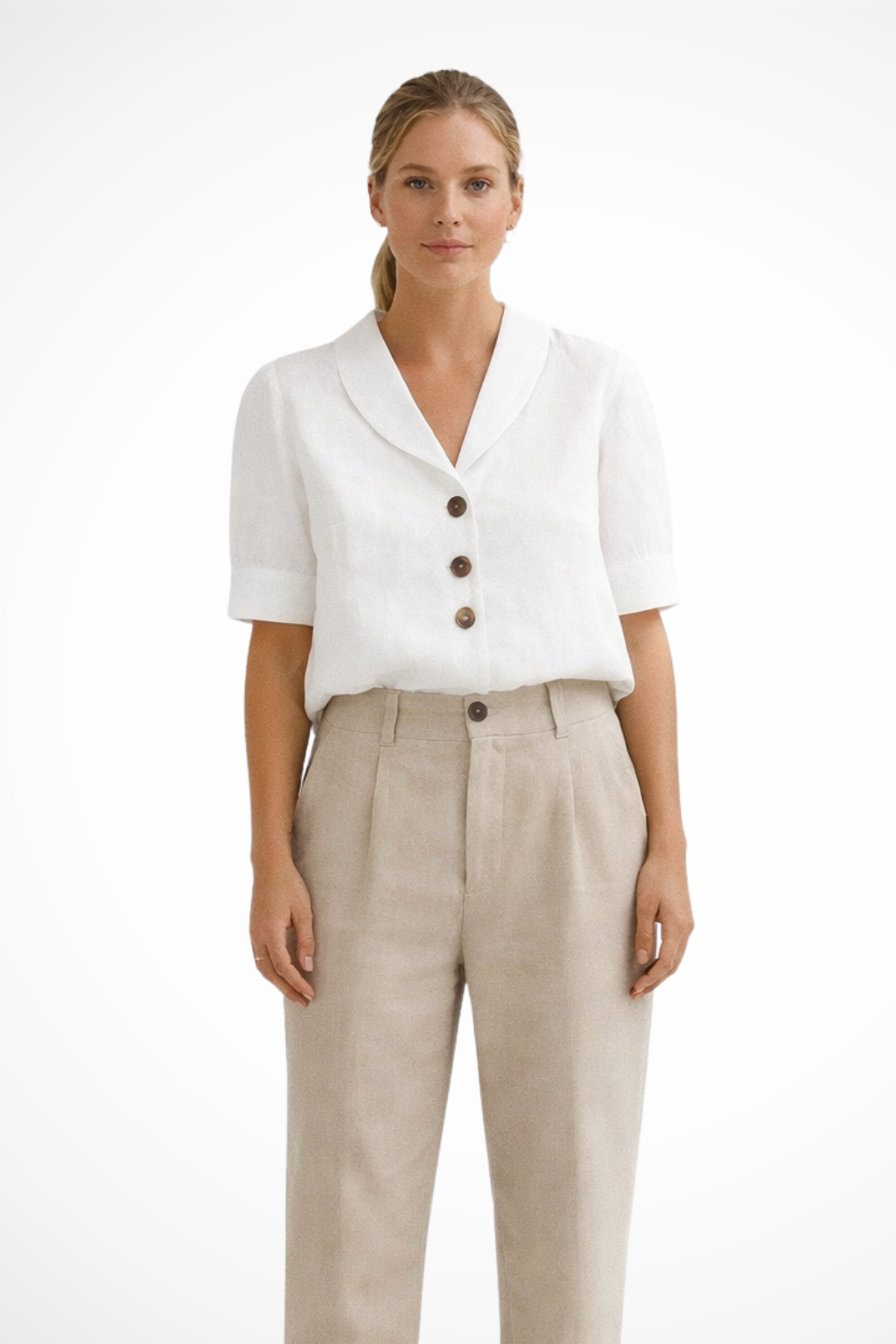 Women's Linen Blend Button Front Blouse – Casual Soft Collar Style