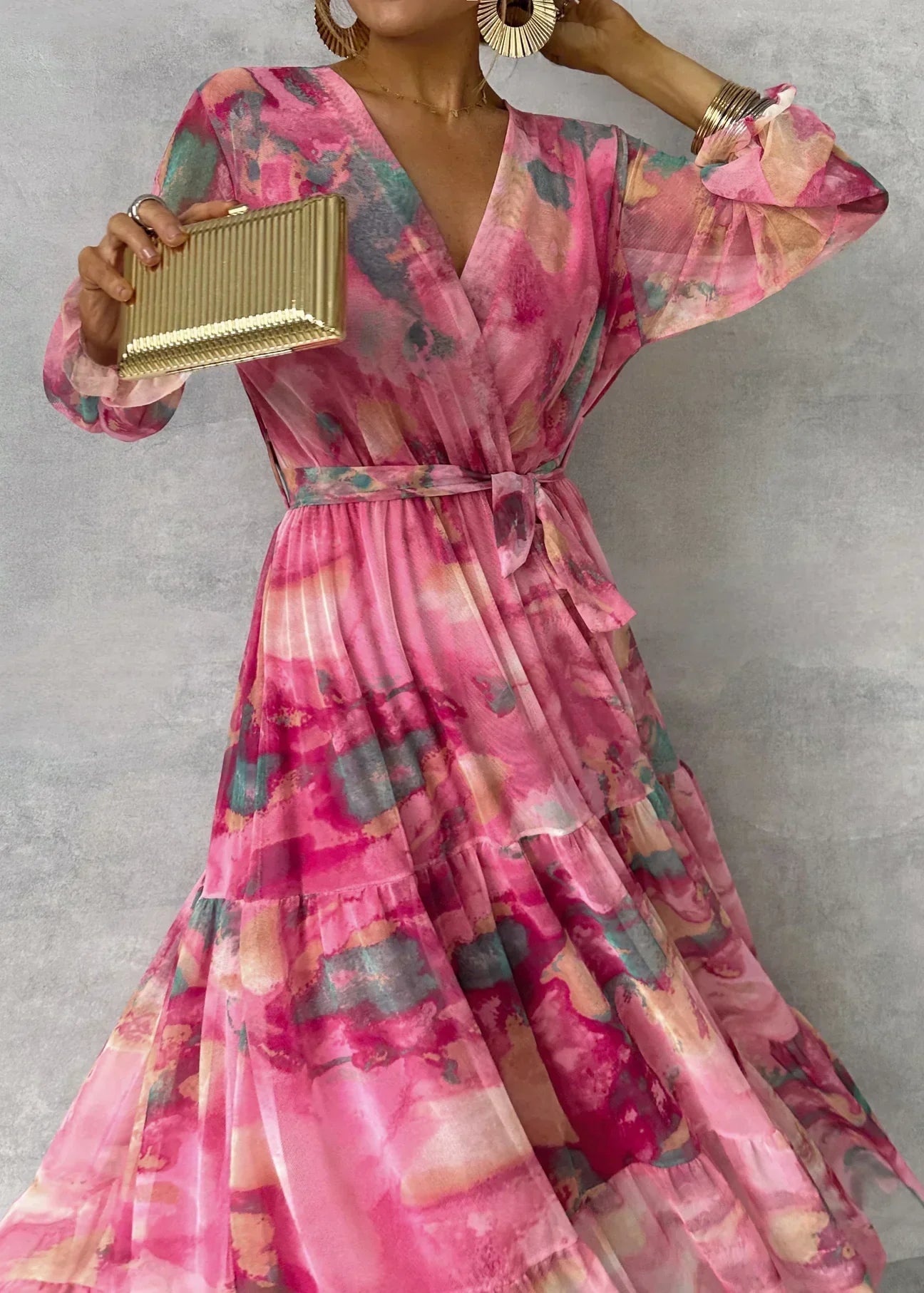 Women's Pink Boho Long Sleeve Dress – Chic Summer to Evening Style