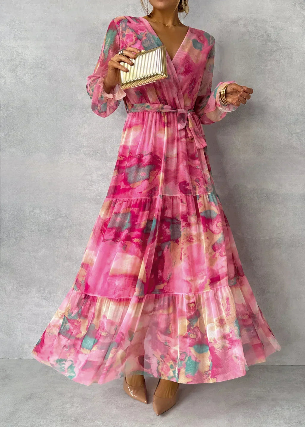 Women's Pink Boho Long Sleeve Dress – Chic Summer to Evening Style