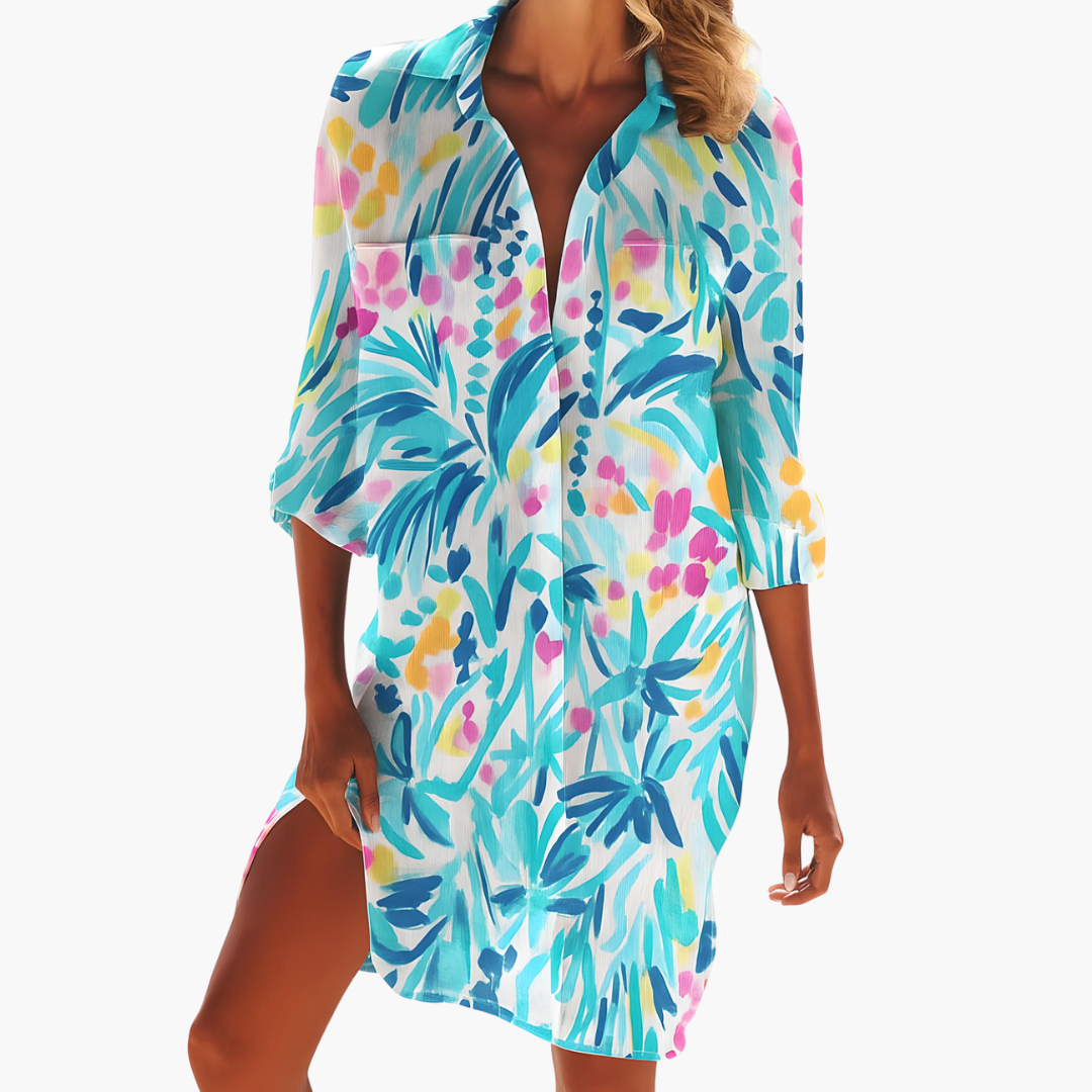 Women's Long Sleeve Shirt Dress – Button Placket Relaxed Everyday Style