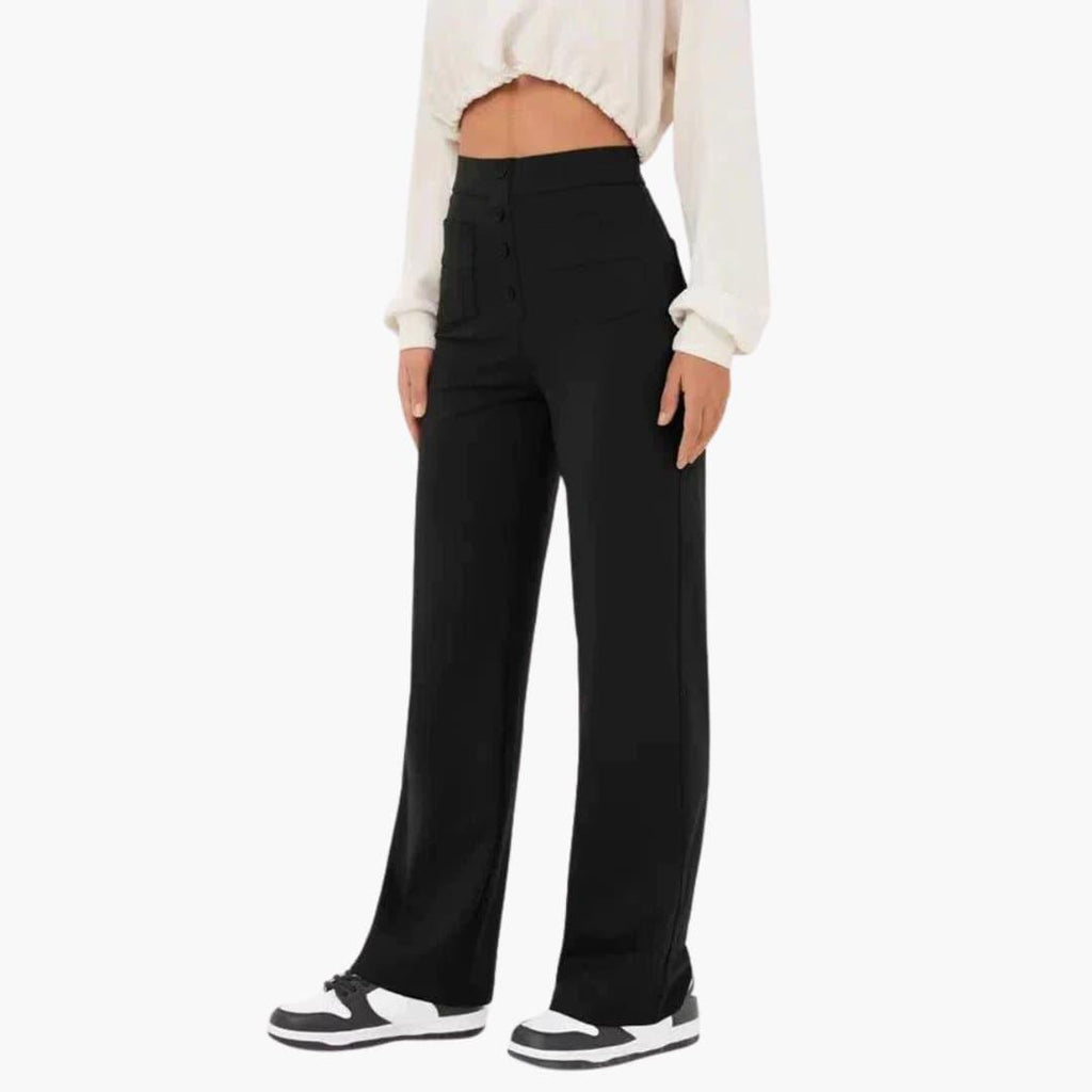 High Waist Palazzo Pants for Women with Button Placket – Stylish & Comfortable