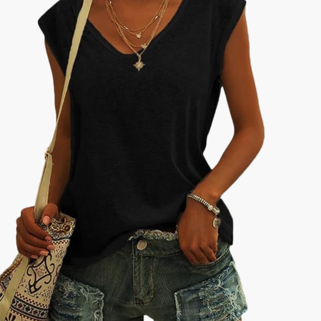 Women's Stretch V-Neck Top – Cap Sleeve Easy Everyday Style