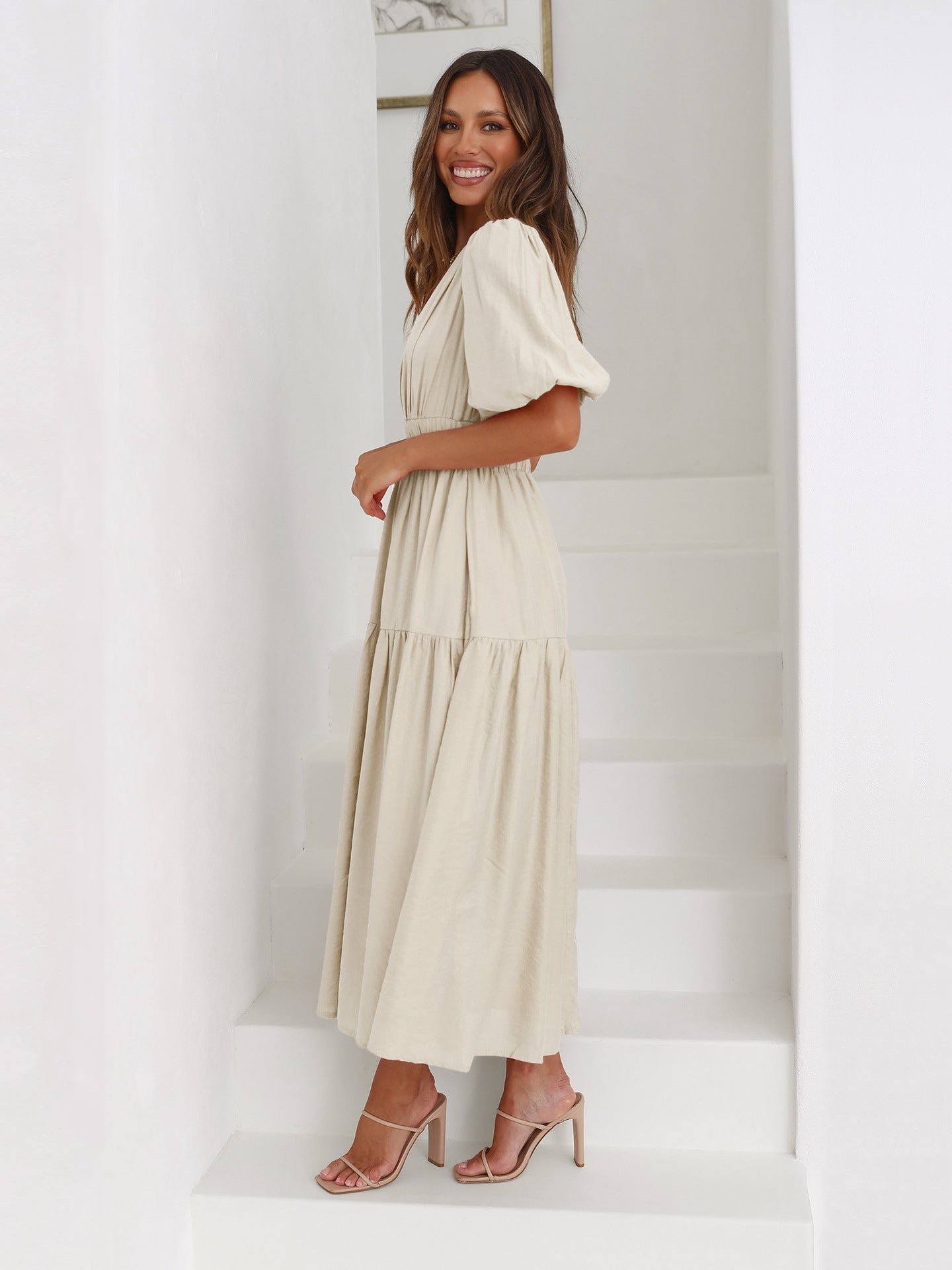Women's Flared Maxi Wedding Guest Dress – Flattering Flowy Elegant Fit