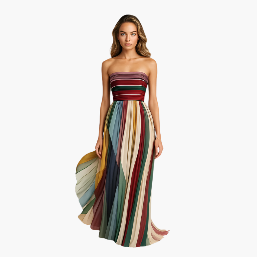 Women's Strapless Maxi Dress – Colorful Striped Elegant Summer Statement