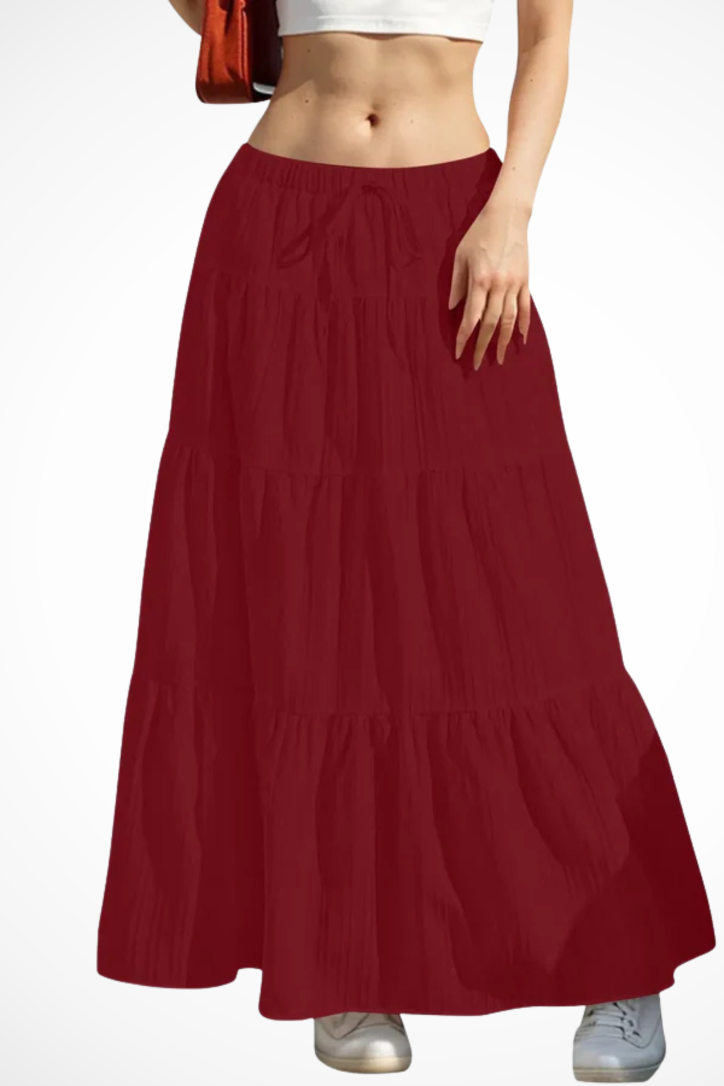 Women's Tiered Boho Maxi Skirt – Elastic Drawstring Waist Style