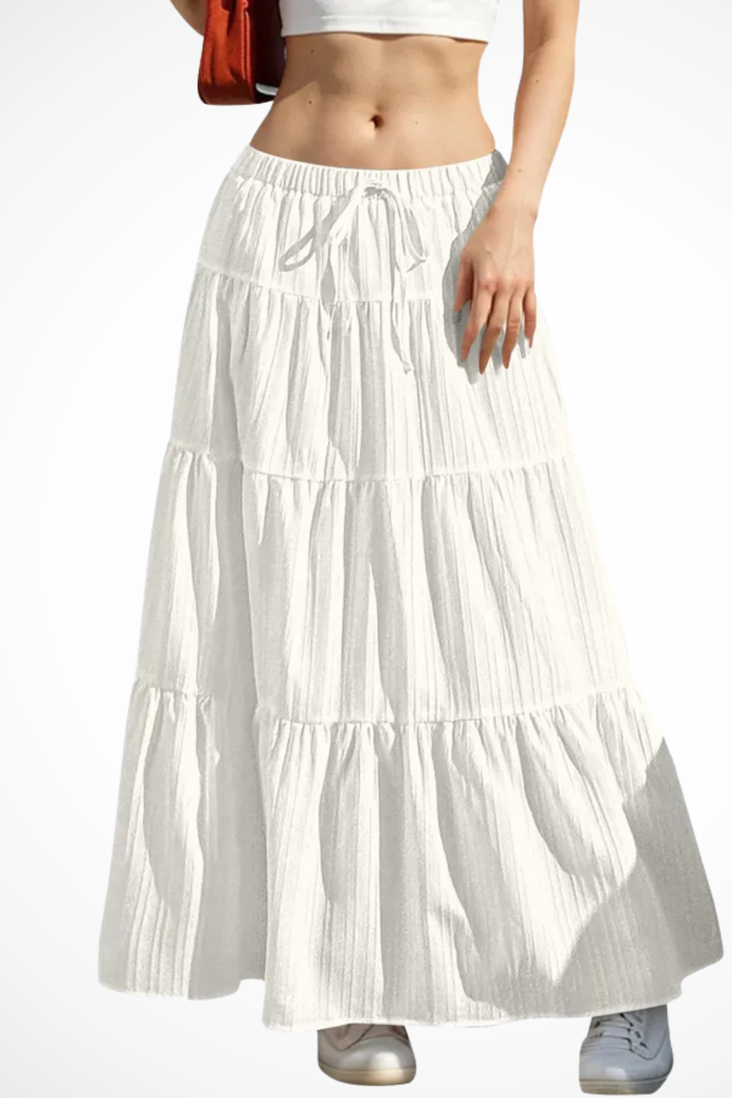 Women's Tiered Boho Maxi Skirt – Elastic Drawstring Waist Style
