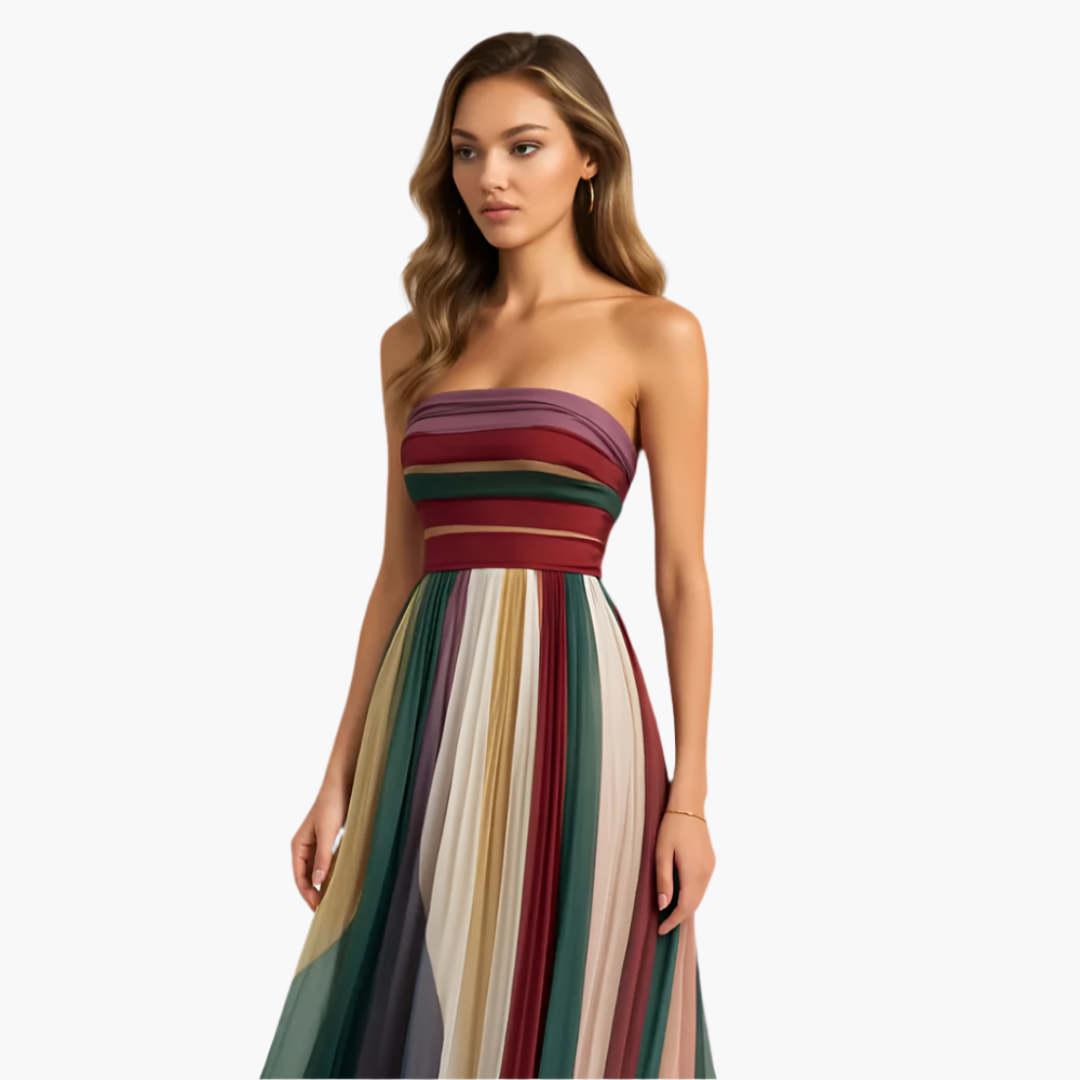 Women's Strapless Maxi Dress – Colorful Striped Elegant Summer Statement
