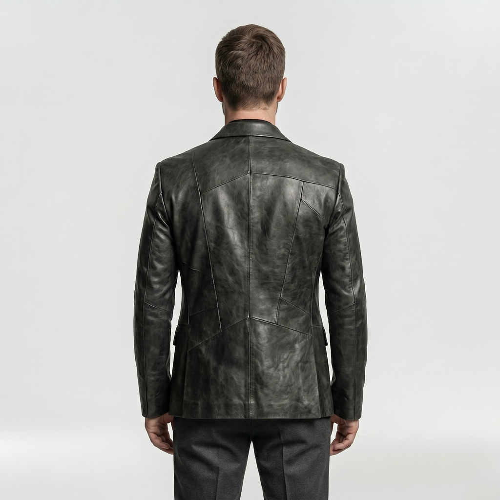 Men's Geometric-Panel Faux-Leather Blazer
