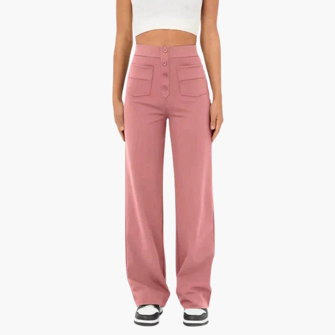 High Waist Palazzo Pants for Women with Button Placket – Stylish & Comfortable