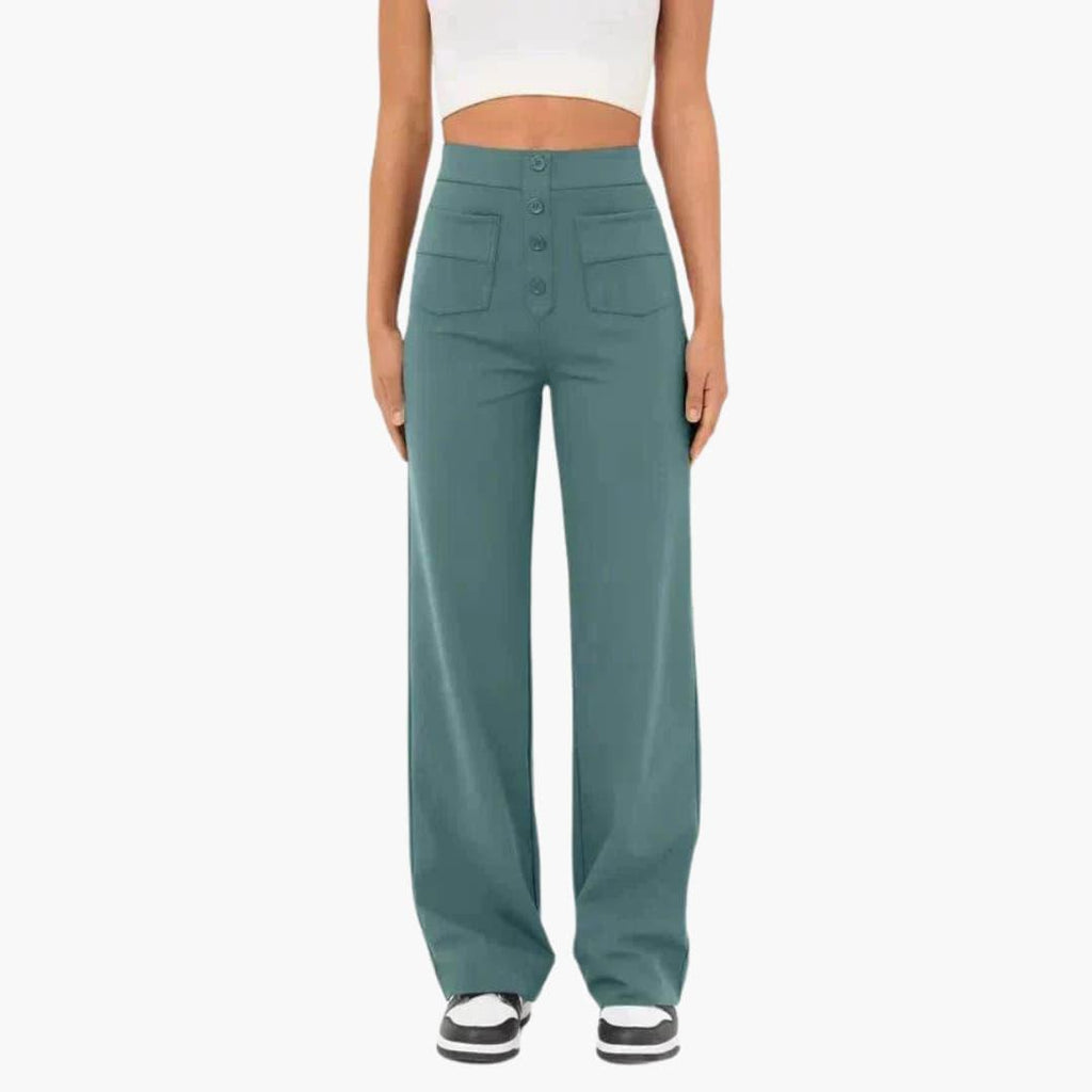 High Waist Palazzo Pants for Women with Button Placket – Stylish & Comfortable