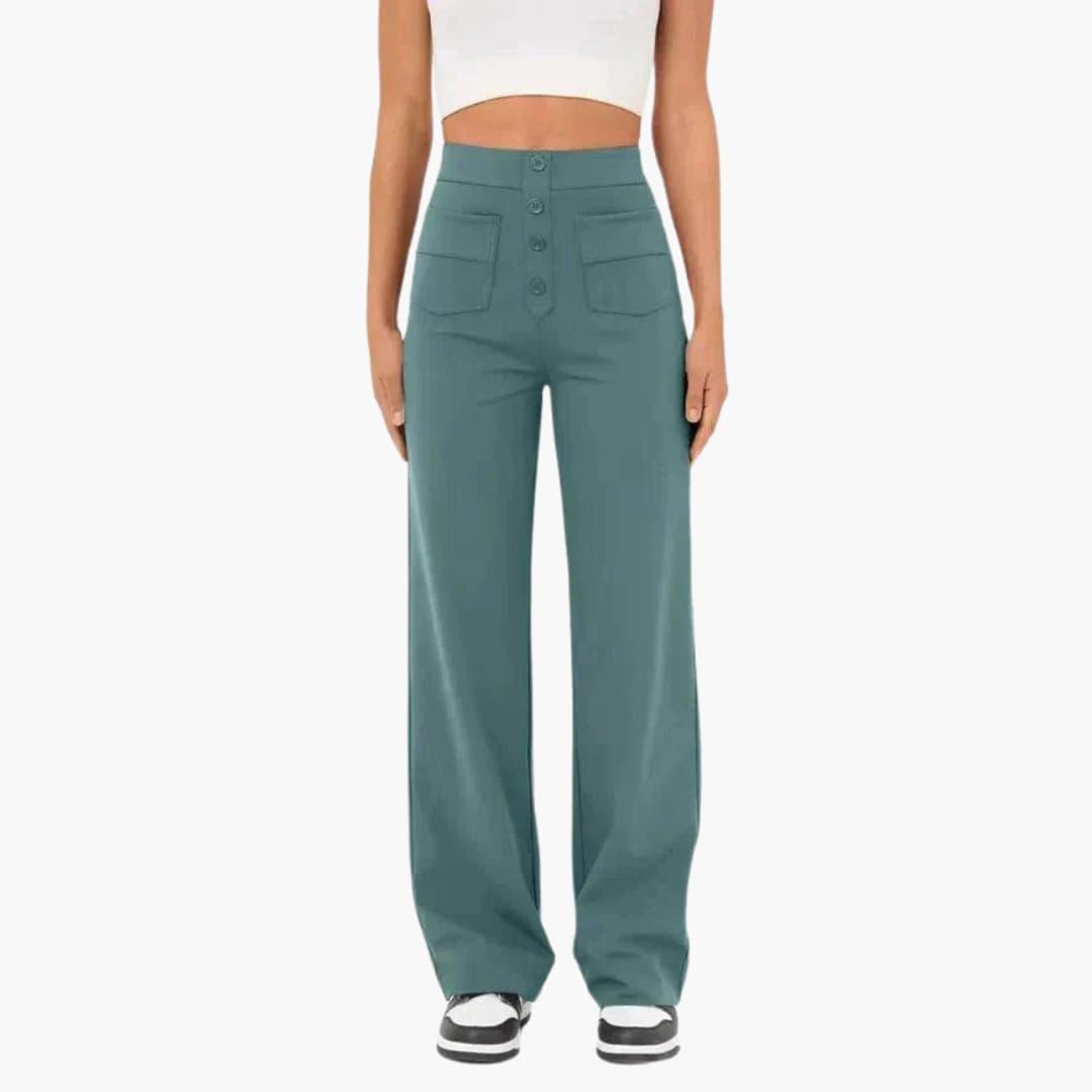 High Waist Palazzo Pants for Women with Button Placket – Stylish & Comfortable