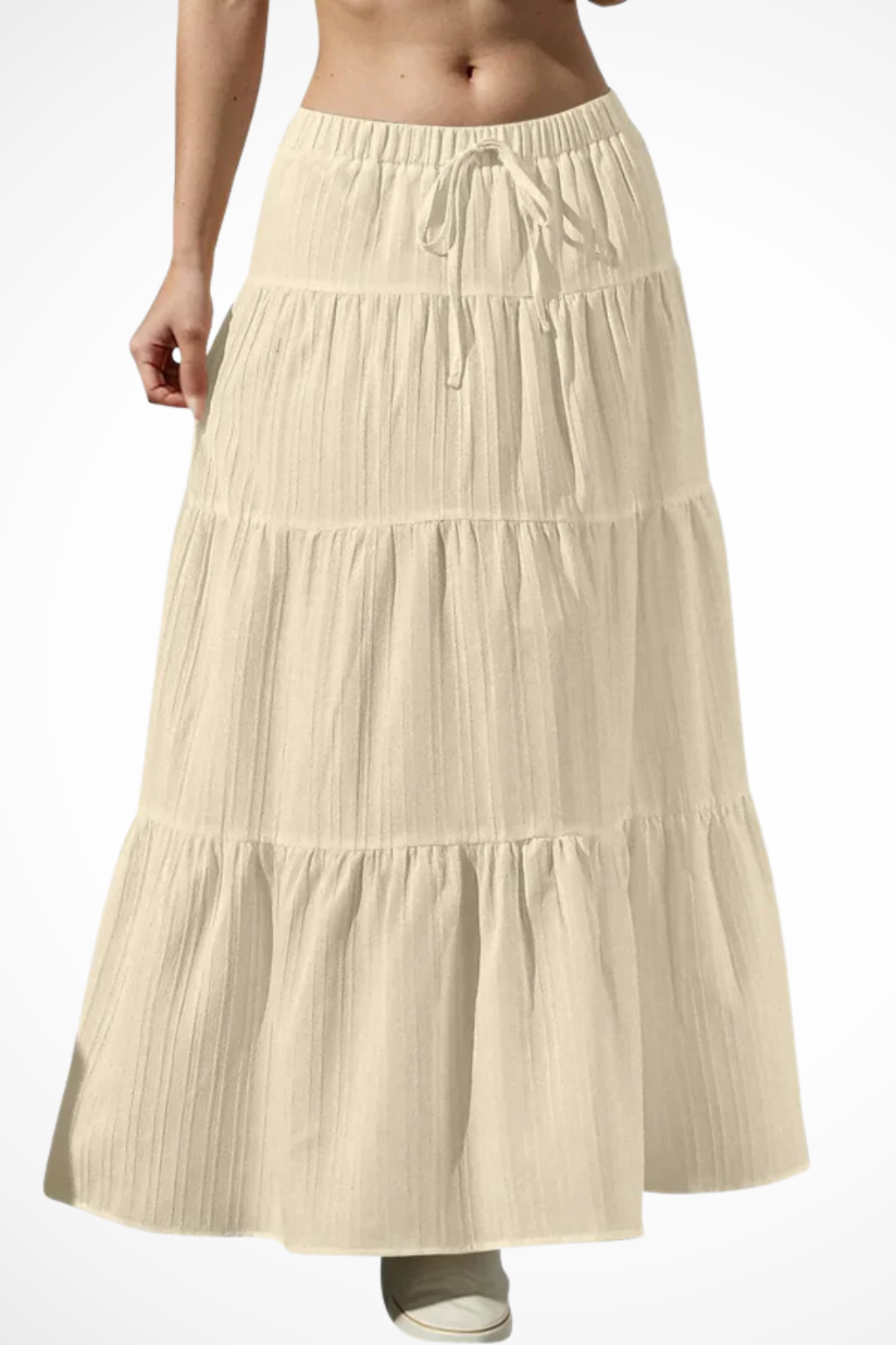 Women's Tiered Boho Maxi Skirt – Elastic Drawstring Waist Style