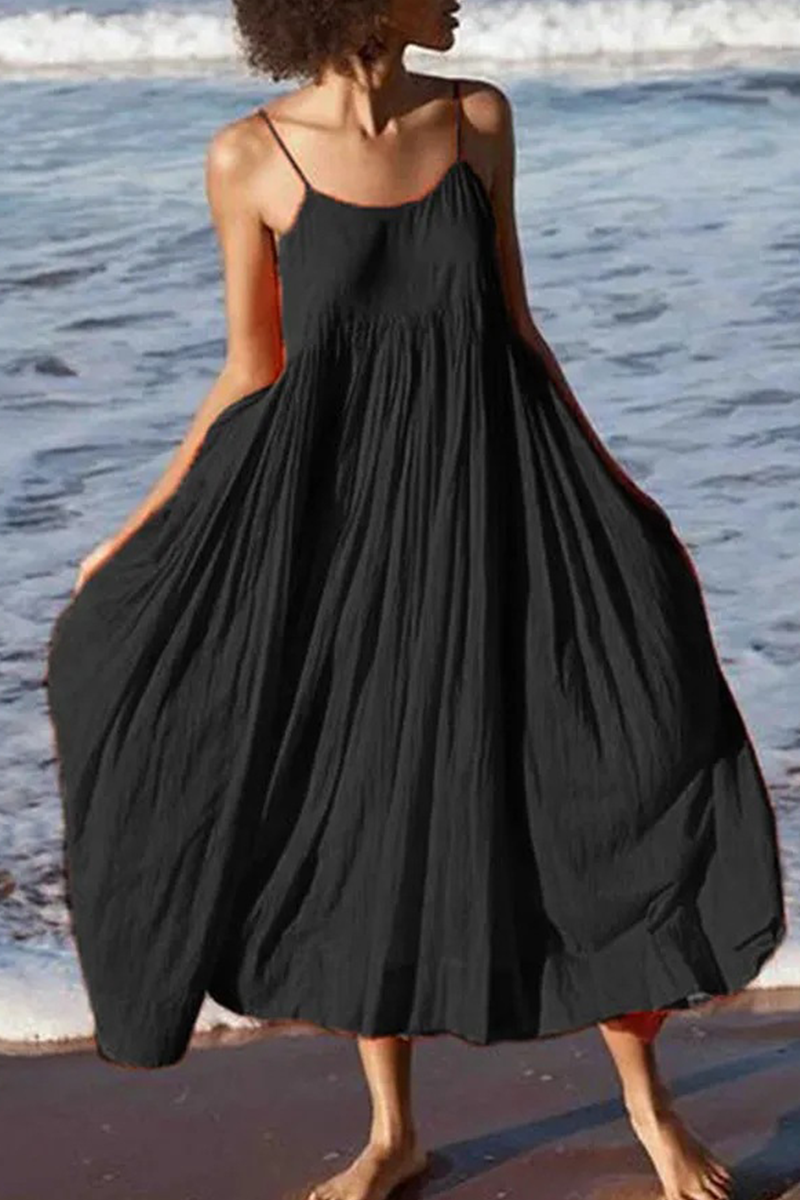 Women's Spaghetti Strap Midi Dress – Lightweight Casual Beach Summer Wear