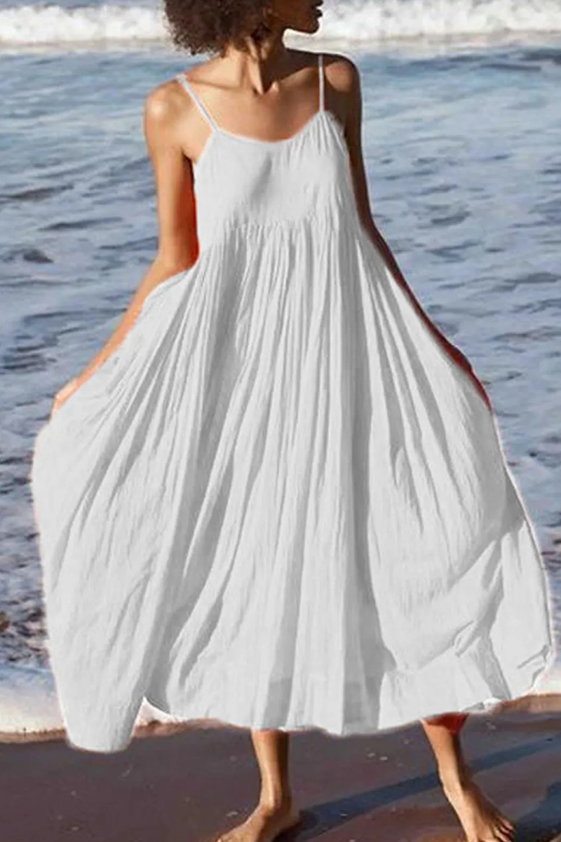 Women's Spaghetti Strap Midi Dress – Lightweight Casual Beach Summer Wear