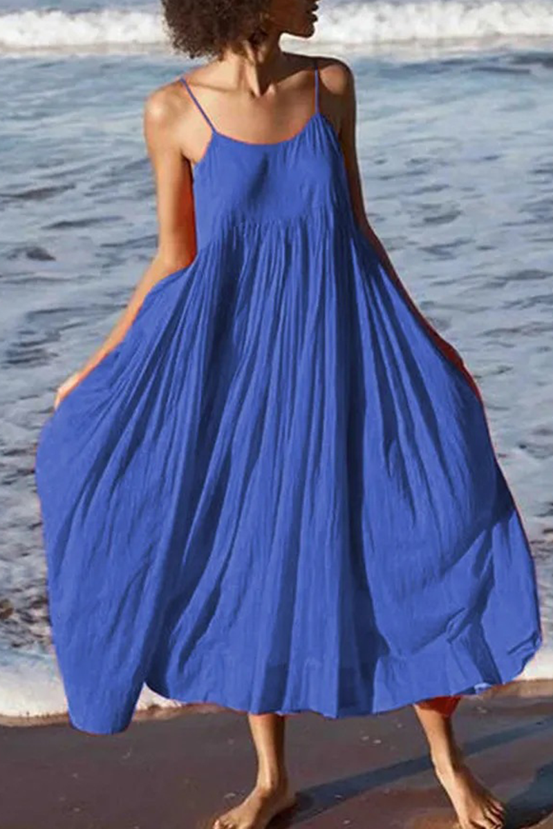 Women's Spaghetti Strap Midi Dress – Lightweight Casual Beach Summer Wear