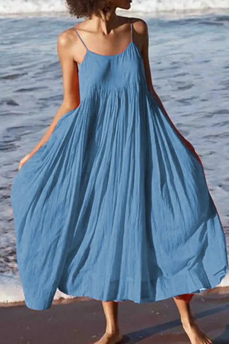 Women's Spaghetti Strap Midi Dress – Lightweight Casual Beach Summer Wear