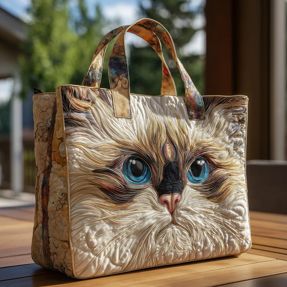 Quilted Bag – White Cat Blue Eyes