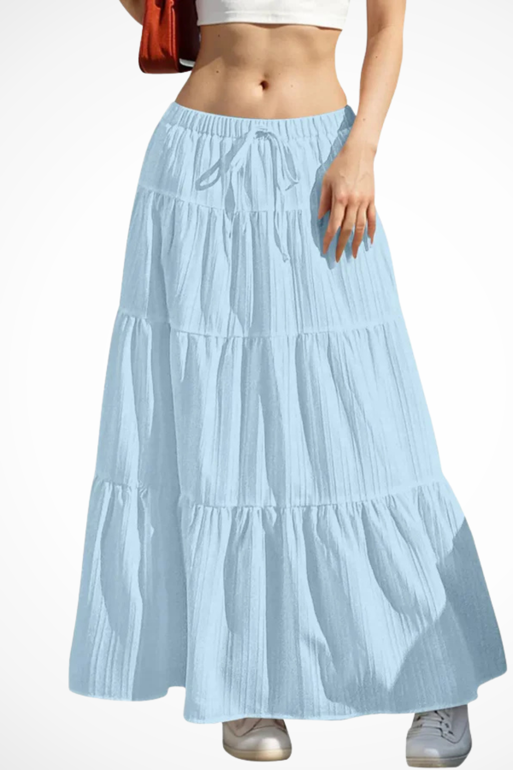 Women's Tiered Boho Maxi Skirt – Elastic Drawstring Waist Style