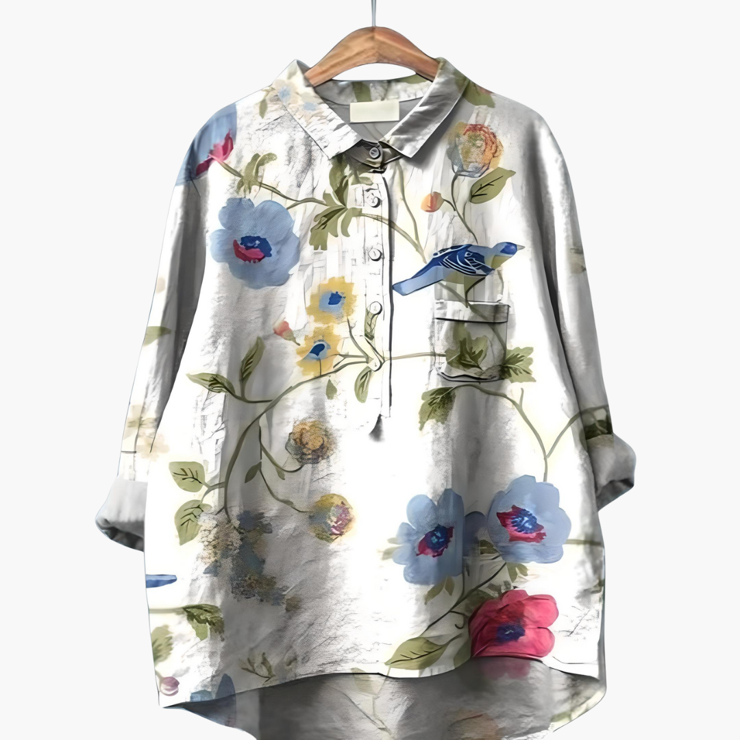 Women's Floral Long Sleeve Summer Blouse – Light Elegant Everyday Style