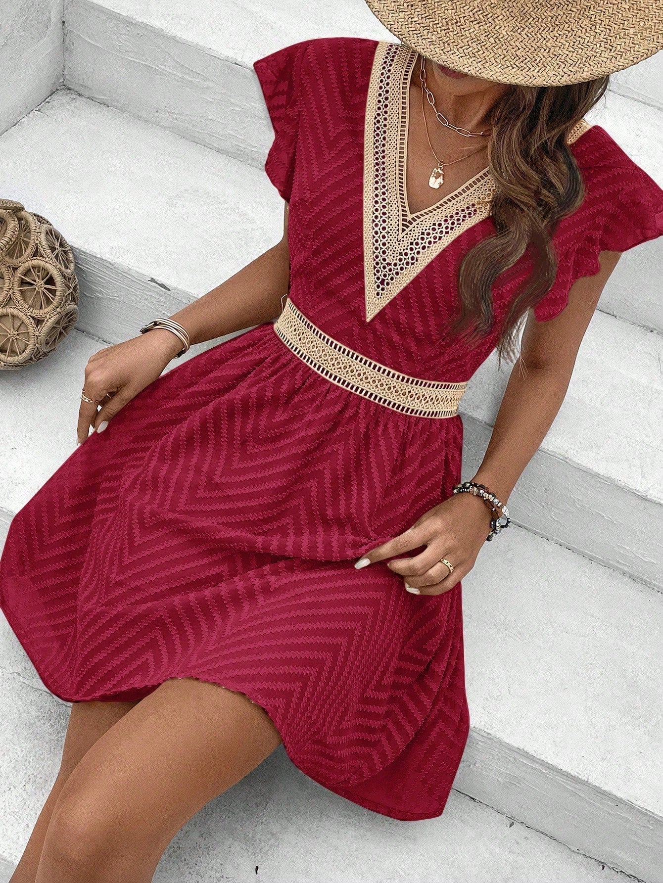 Women's Short Summer Dress with Crochet Detail – Breezy Beach Style