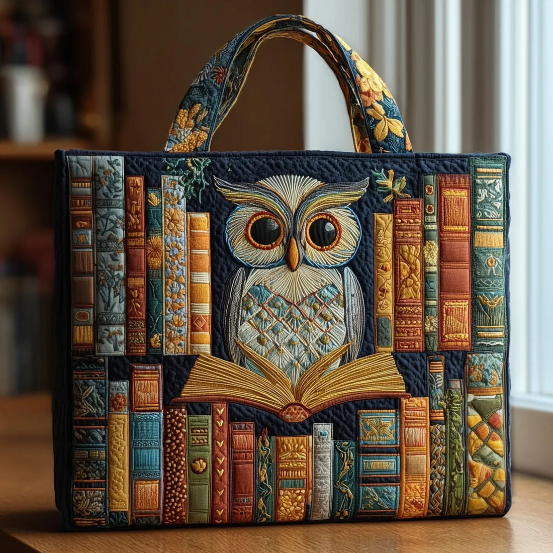 Quilted Bag – Reading Owl and Old Books