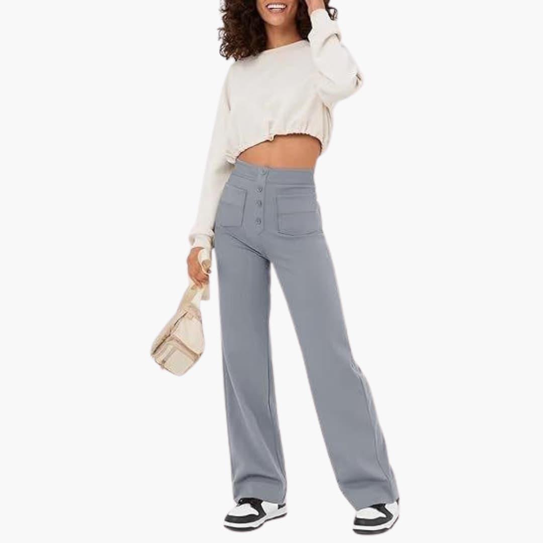 High Waist Palazzo Pants for Women with Button Placket – Stylish & Comfortable