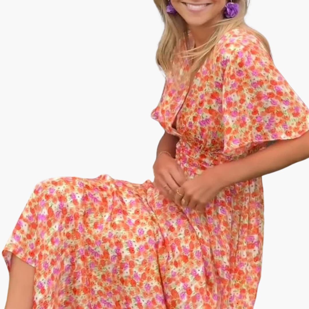 Women's Floral Wrap Maxi Dress – V-Neck Bohemian Summer Style