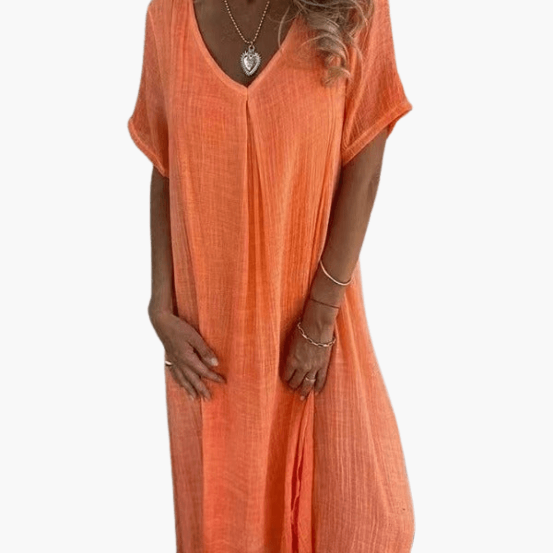 Women's V-Neck Summer Dress – Loose Fit Lightweight Casual Comfort