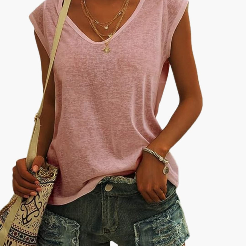 Women's Stretch V-Neck Top – Cap Sleeve Easy Everyday Style