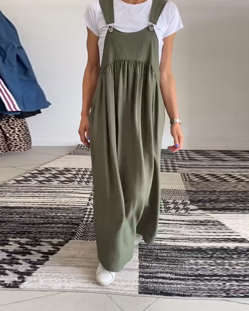 Women's Maxi Overall Dress – Flowy Sleeveless Casual Chic