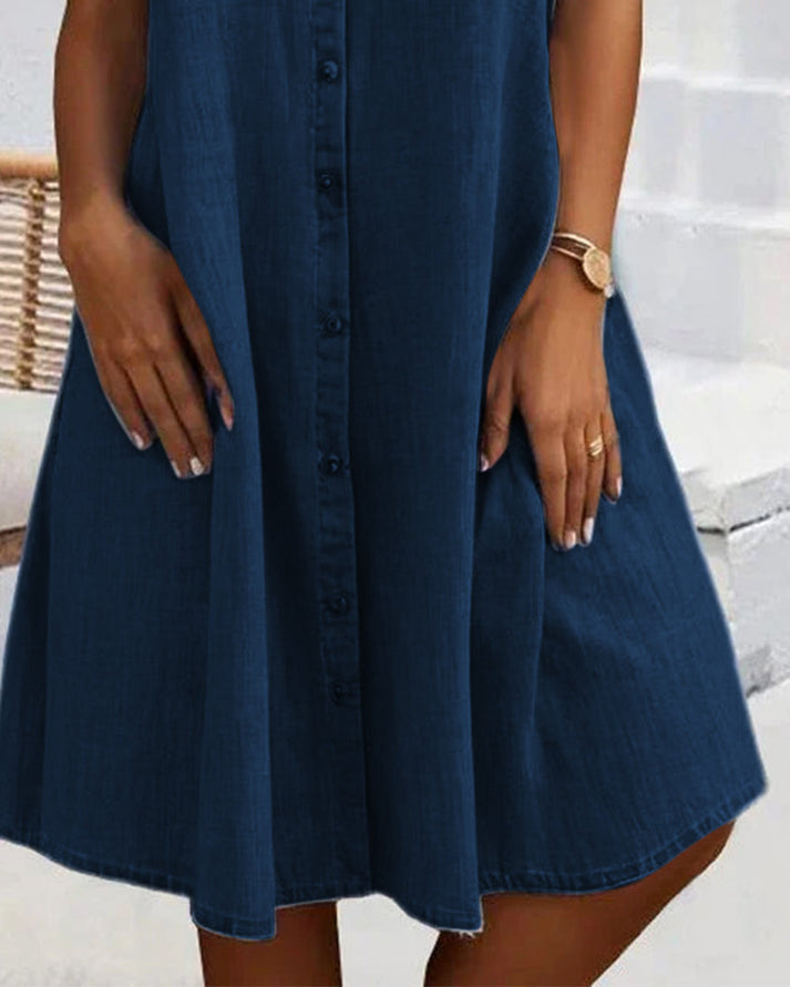 Women's Denim Shirt Midi Dress – Lightweight Casual Everyday Chic Style