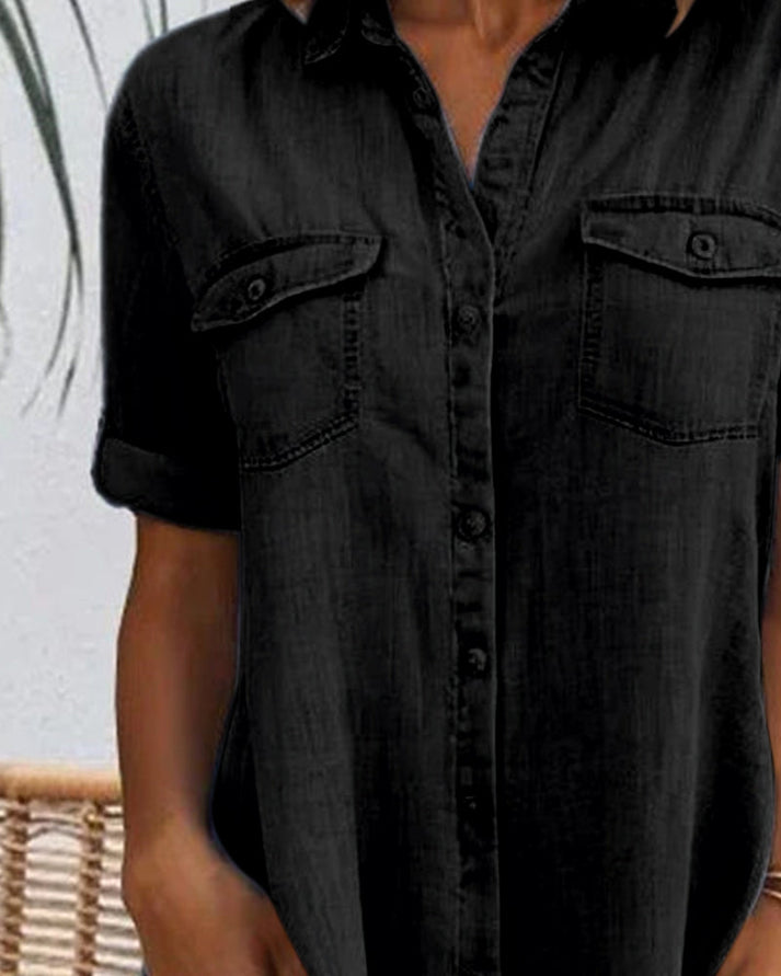 Women's Denim Shirt Midi Dress – Lightweight Casual Everyday Chic Style