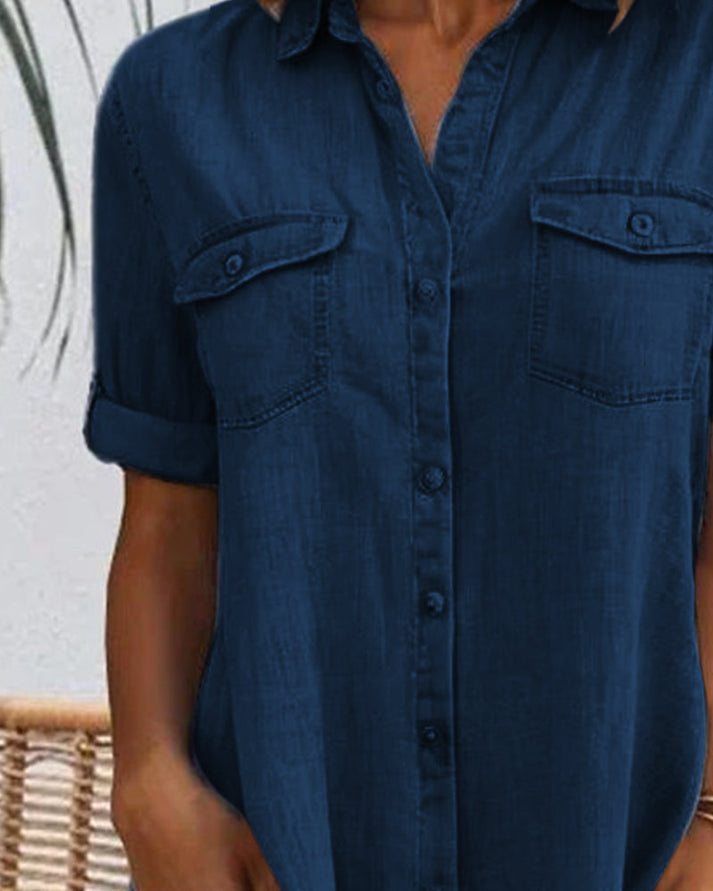 Women's Denim Shirt Midi Dress – Lightweight Casual Everyday Chic Style