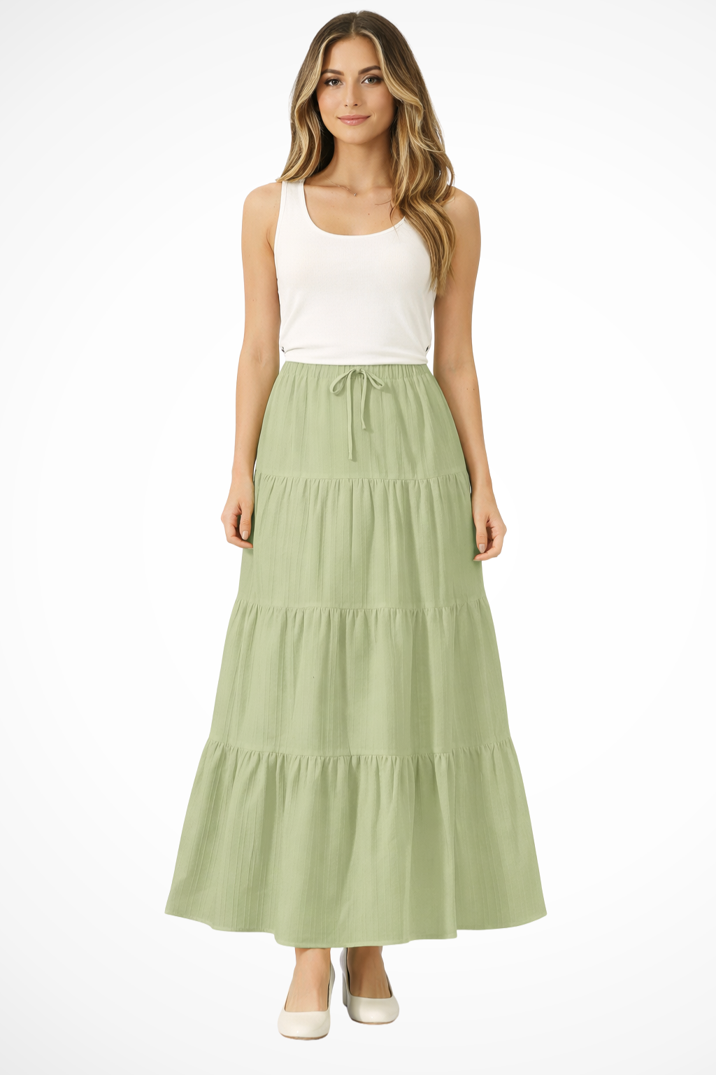 Women's Tiered Boho Maxi Skirt – Elastic Drawstring Waist Style