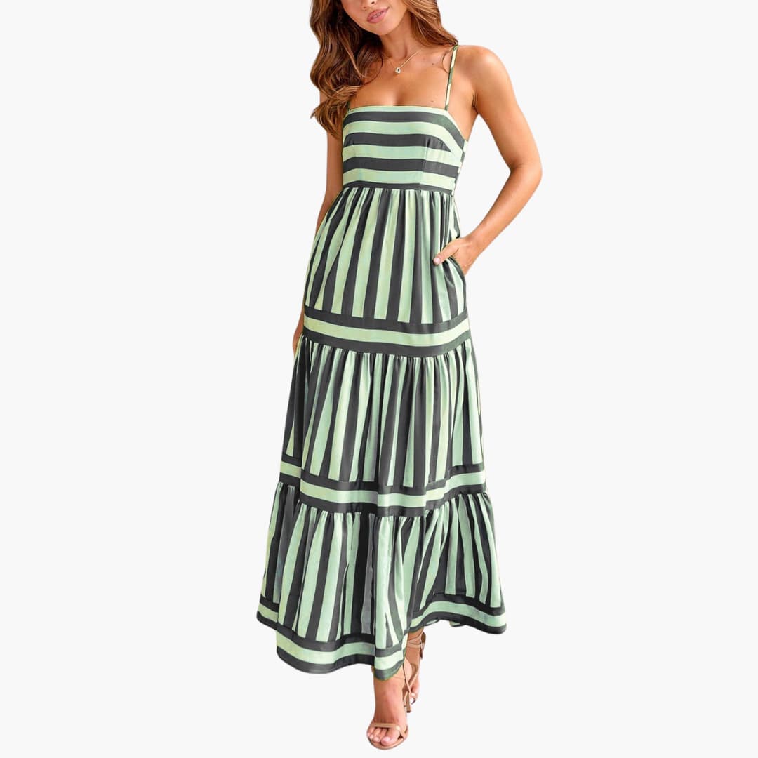 Women's Striped Maxi Dress – Sleeveless Strap Summer Breezy Style