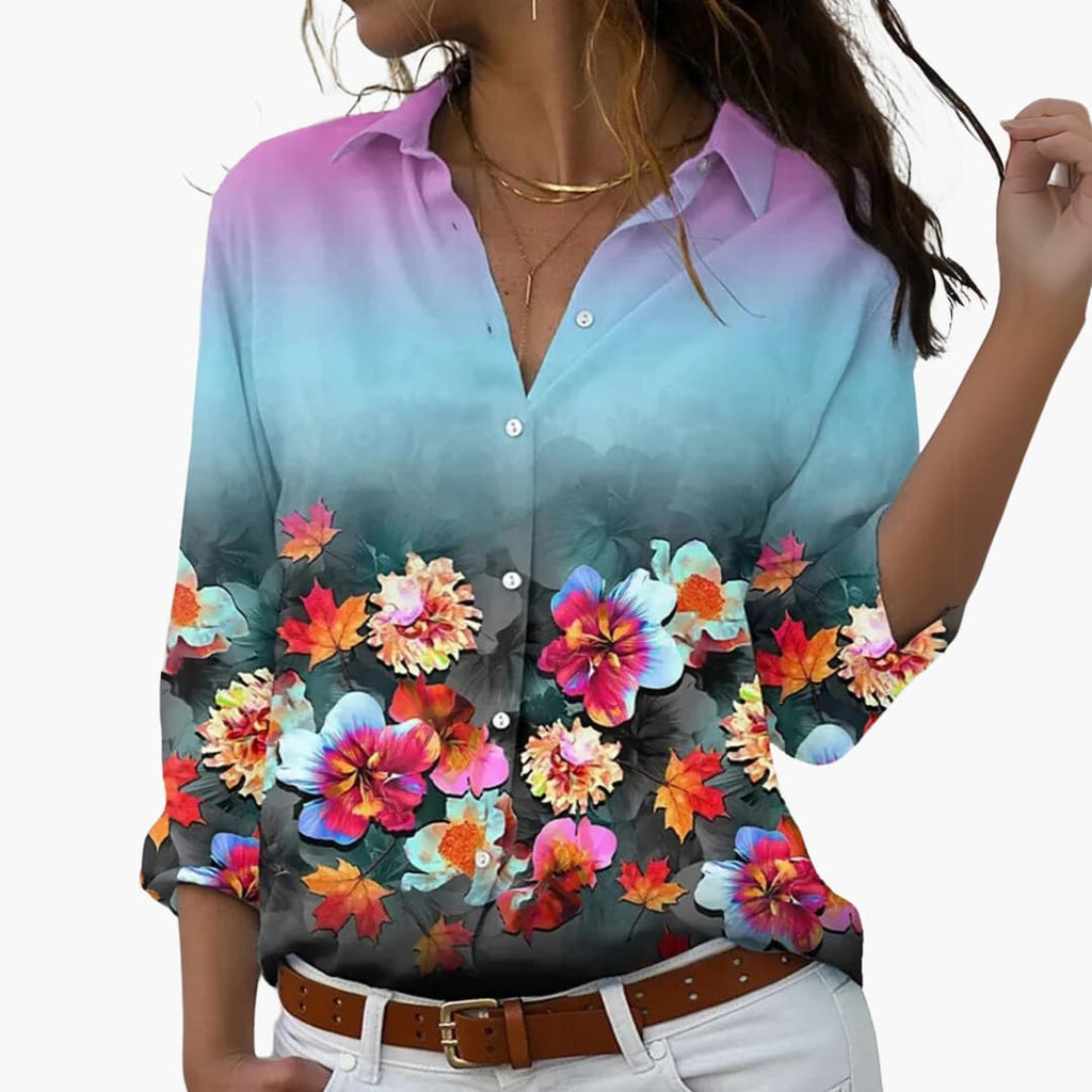 Women's Floral Colorblock Blouse – Stylish Comfortable Everyday Wear