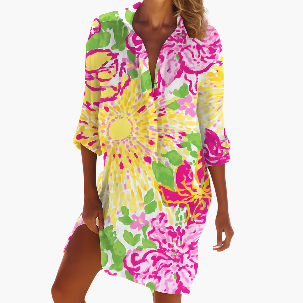 Women's Long Sleeve Shirt Dress – Button Placket Relaxed Everyday Style