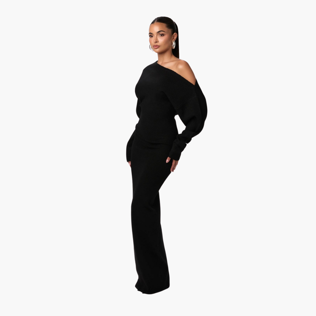 Women's Off-Shoulder Knit Dress – Elegant Evening Feminine Style