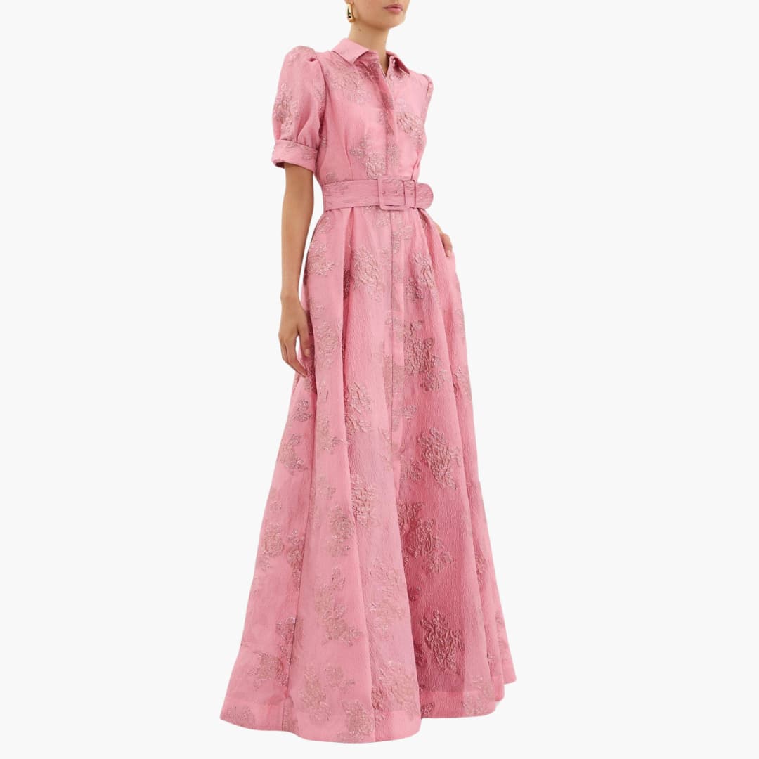 Women's Floral Belted Maxi Dress – Puff Sleeve Romantic Elegance