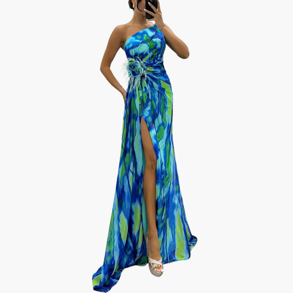 Women's One-Shoulder Maxi Dress – Flowing Silhouette Elegant Statement Style