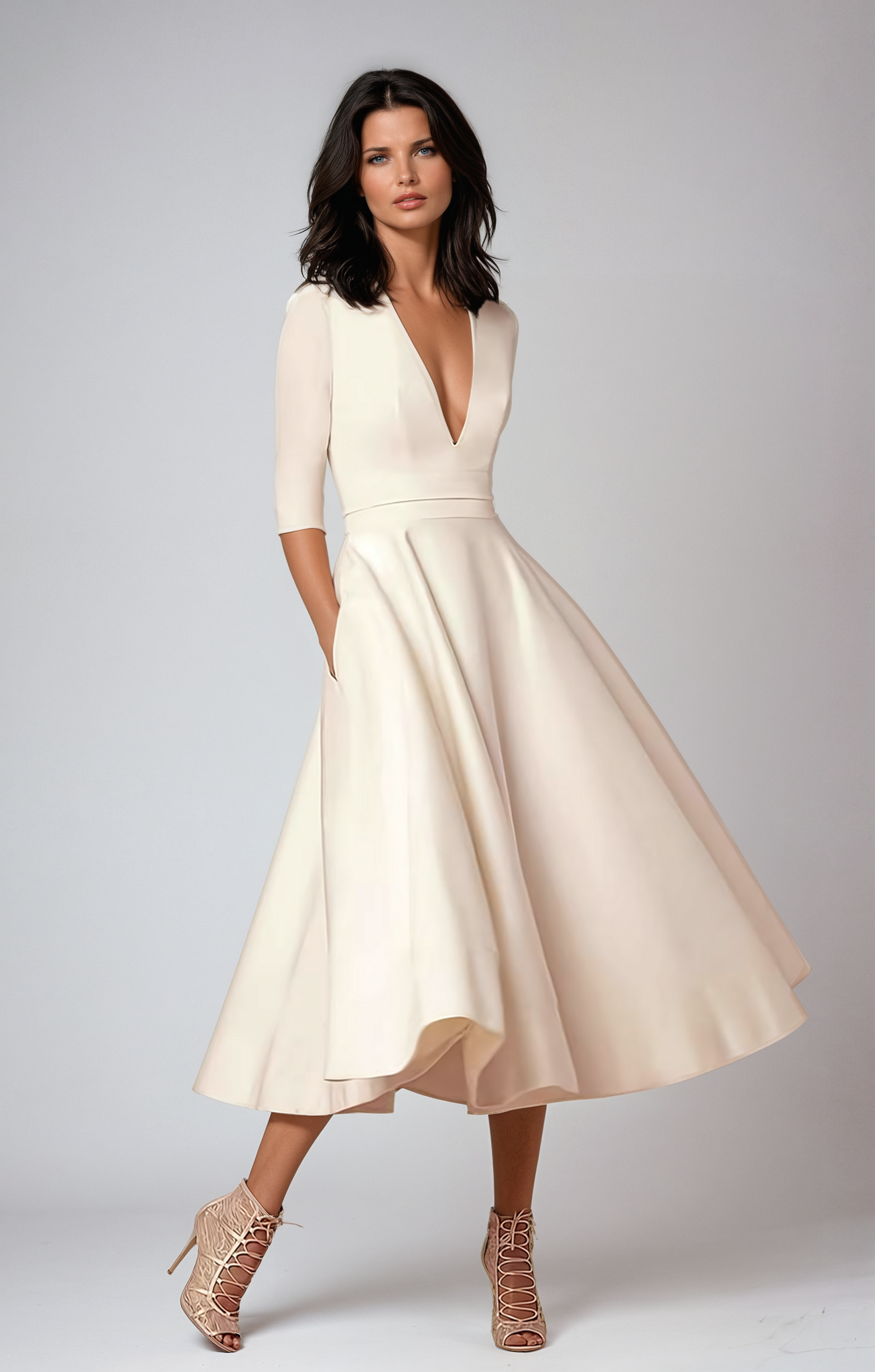 Women's Wedding Guest Flared Midi Dress – Elegant Occasion Style