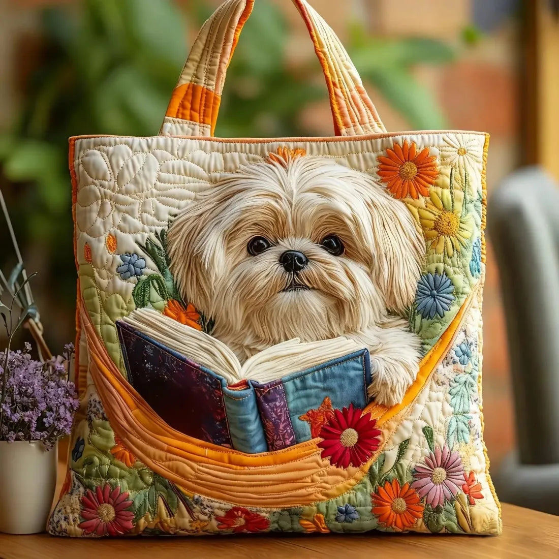 Shih Tzu Quilted Bag – Book & Floral Charming Everyday Accessory