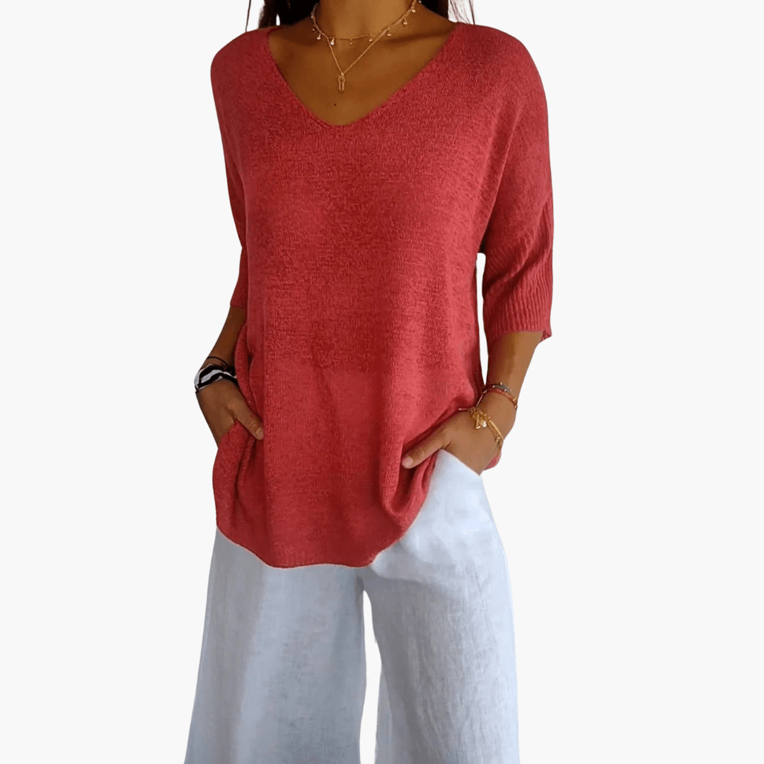 Women's Loose V-Neck Summer Top – Casual Everyday Comfort