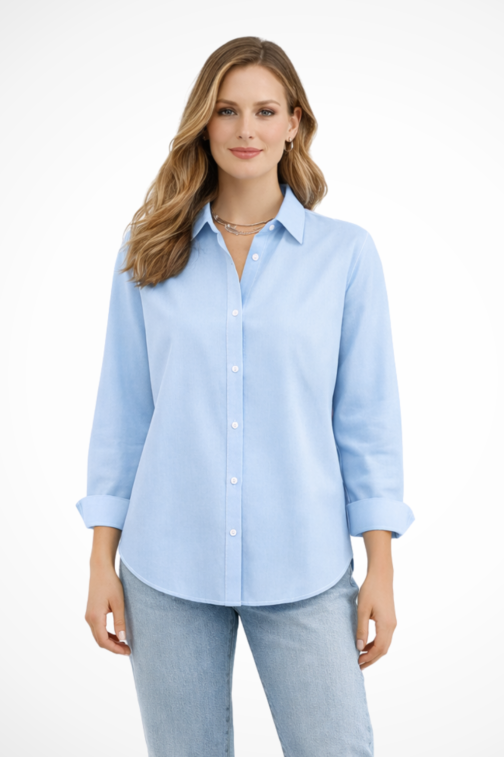 Women's Relaxed Fit Button-Down Shirt – Long Sleeve Collared Style